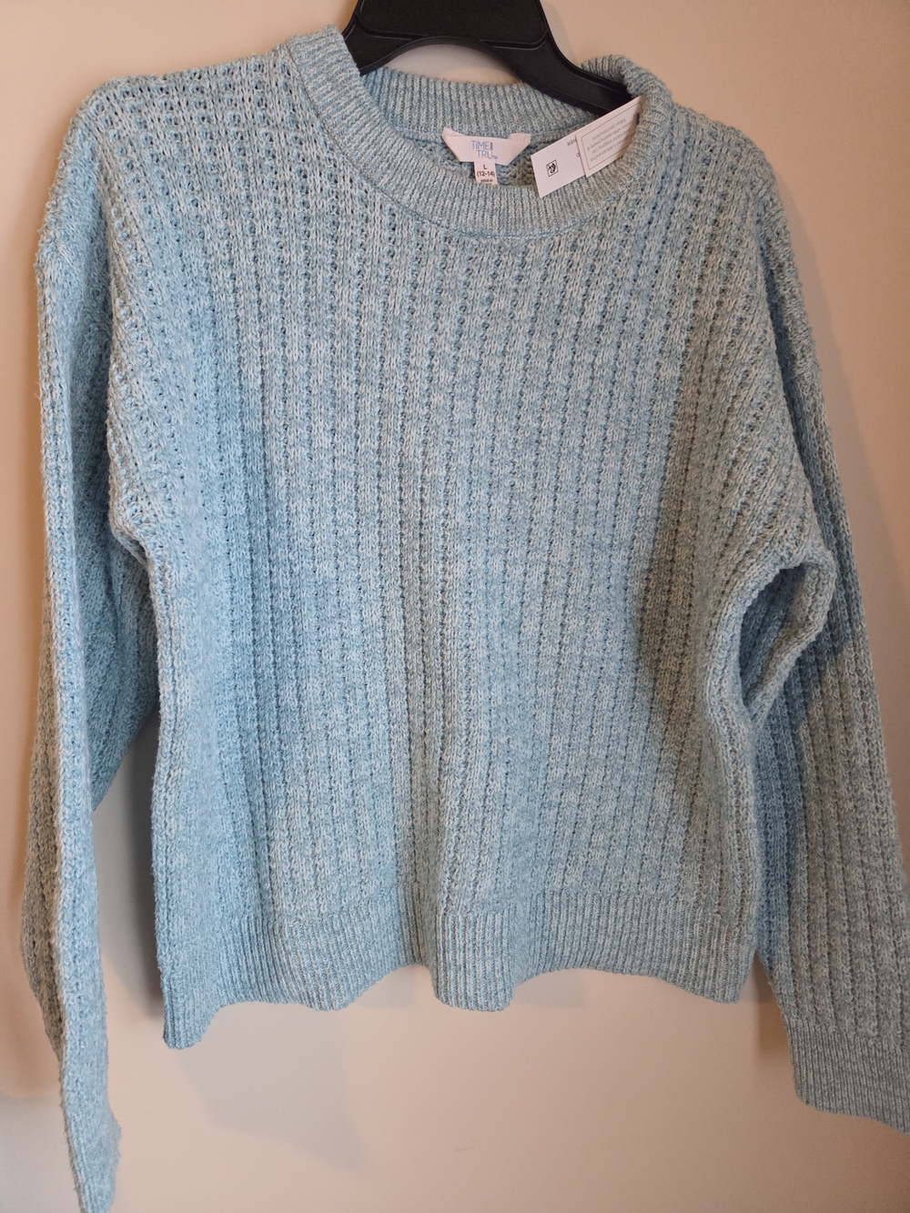 Time and Tru Sky Blue Ribbed Crewneck Knit Sweater